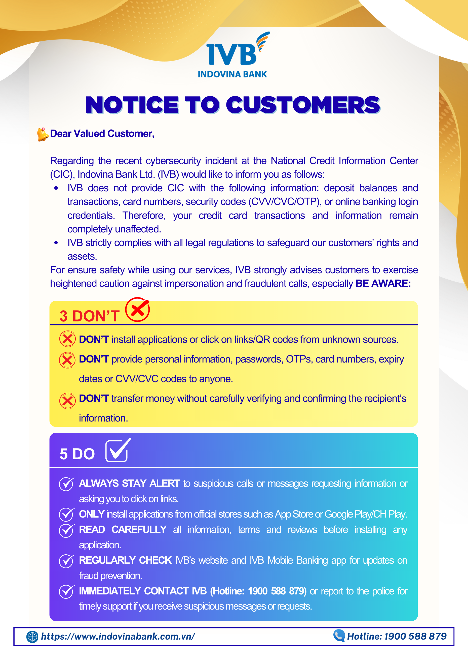 NOTICE TO CUSTOMERS